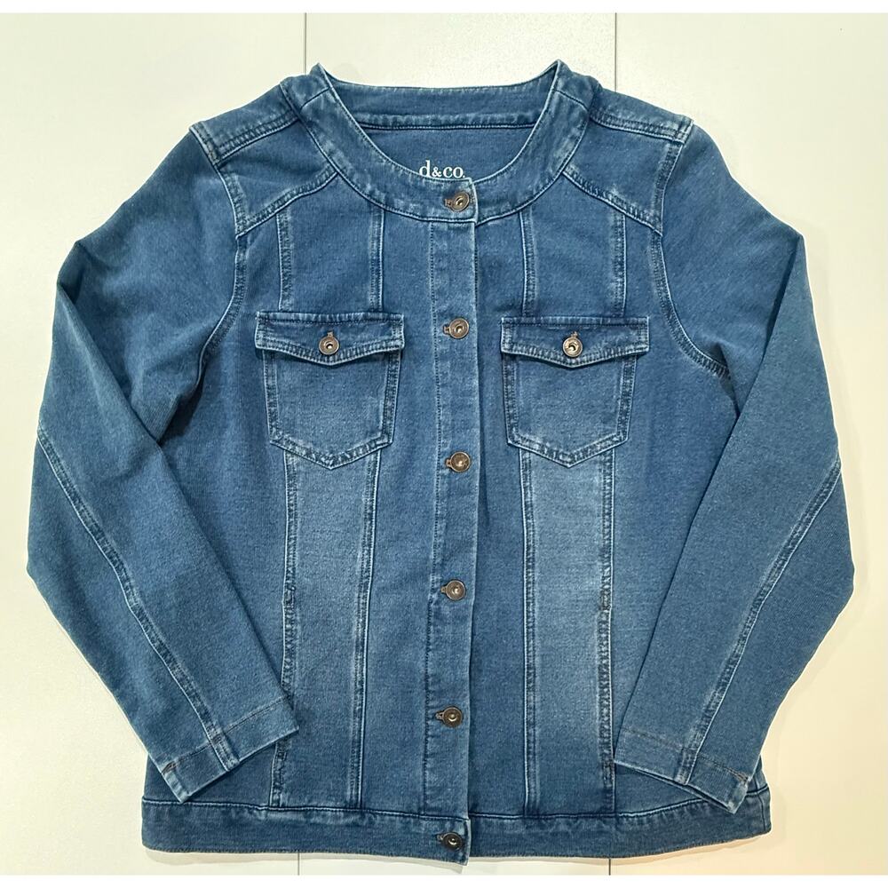 D&Co Jacket Stretch Denim Long Sleeve Button Front Womens Size M (107)